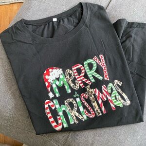 Black Merry Christmas Graphic Short Sleeved T-Shirt